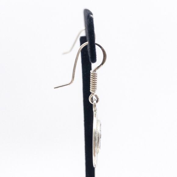 Vintage Mexican 925 Sterling Silver Aztec Mask Dangle Earrings Round - Picture 9 of 13